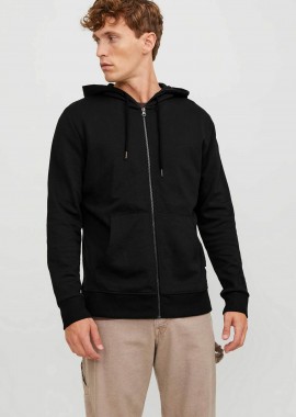 JACK & JONES - JACK & JONES ανδρική ζακέτα φούτερ με κουκούλα Regular Fit - 12181901 Μαύρο