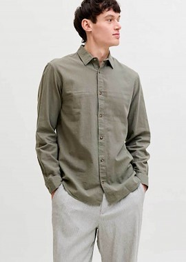 JACK & JONES - JACK & JONES ανδρικό πουκάμισο μονόχρωμο Regular Fit - 12289174 Λαδί