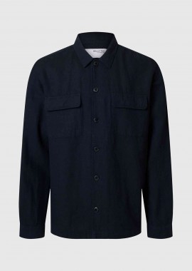 SELECTED - Selected ανδρικό overshirt μονόχρωμο Relaxed Fit - 16096369 Μπλε Σκούρο