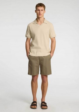 SELECTED - Selected ανδρική βερμούδα chino με λινό Regular Fit - 16096753 Λαδί