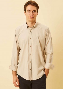 DORS - DORS ανδρικό πουκάμισο poplin button down με κεντημένο λογότυπο Regular Fit - 1040001.C01 Μπεζ