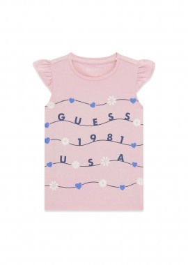GUESS - Guess παιδική μπλούζα με print και βολάν - K6GI01K6YW4 Ροζ