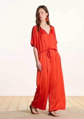 LA FEE MARABOUTEE - La Fée Maraboutée γυναικείο παντελόνι μονόχρωμο Wide Fit - FL-PA-FEROUZ-R Κόκκινο