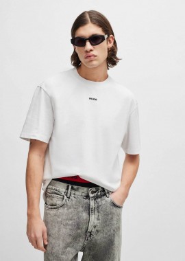 HUGO - Hugo Boss ανδρικό T-shirt μονόχρωμο βαμβακερό με ανάγλυφο λογότυπο