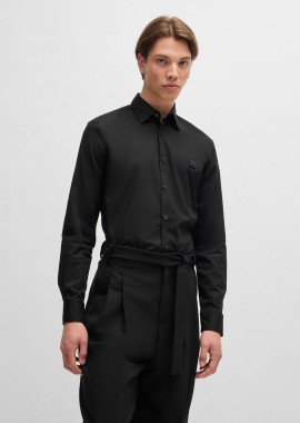 HUGO - Hugo Boss ανδρικό πουκάμισο μονόχρωμο με logo patch - 50505315 Μαύρο