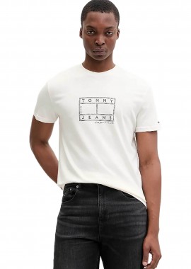 TOMMY JEANS - Tommy Jeans ανδρικό T-shirt με λογότυπο Regular Fit - DM0DM22317 Λευκό