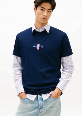 TOMMY JEANS - Tommy Jeans ανδρικό T-shirt με κεντημένο λογότυπο - DM0DM22532 Μπλε Σκούρο