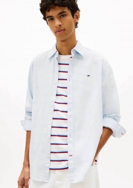 TOMMY JEANS - Tommy Jeans ανδρικό πουκάμισο με λινό με λογότυπο Regular Fit - DM0DM22761 Γαλάζιο