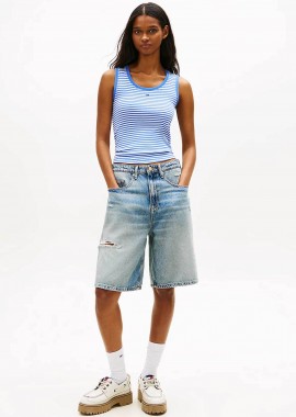TOMMY JEANS - Tommy Jeans γυνακεία βερμούδα denim Distressed Loose - DW0DW22696 Denim Blue