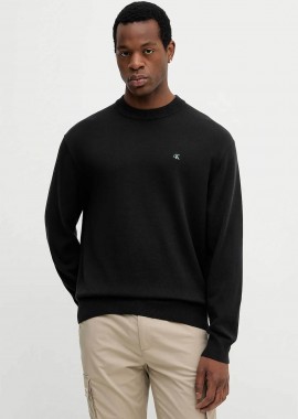 CALVIN KLEIN JEANS - Calvin Klein Jeans ανδρικό βαμβακερό πουλόβερ με λογότυπο Regular Fit - LV04RC309G Μαύρο