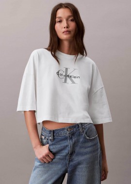 CALVIN KLEIN JEANS - Calvin Klein Jeans γυναικείο T-shirt μονόχρωμο με λογότυπο Boxy Cropped Fit - LV047F828G Λευκό