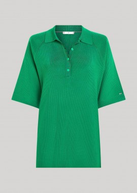 TOMMY HILFIGER - Tommy Hilfiger γυναικείο oversized πλεκτό με πόλο γιακά και κοντό μανίκι - WW0WW41468 Πράσινο Tropical