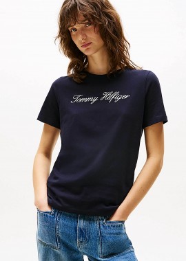TOMMY HILFIGER - Tommy Hilfiger γυναικείο T-Shirt με λογότυπο - WW0WW43459 Μπλε Σκούρο