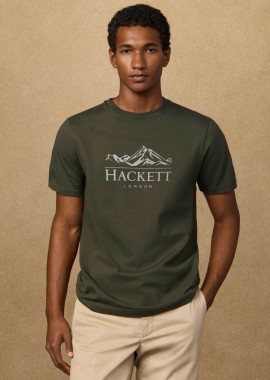 HACKETT - Hackett ανδρικό T-shirt με graphic logo print Classic Fit - HM5000057 Πράσινο Σκούρο