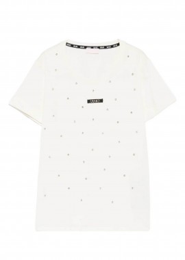 LIU JO - Liu Jo γυναικείο T-shirt με logo print και στρας Regular Fit - TA6157JS923 Λευκό