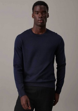 CALVIN KLEIN - Calvin Klein ανδρικό πουλόβερ μονόχρωμο Regular Fit - LV040BM343 Μπλε Σκούρο