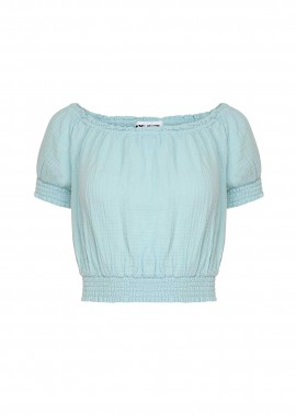 DKNY - DKNY γυναικείο τοπ cropped μονόχρωμο - DJ5W2110 Γαλάζιο