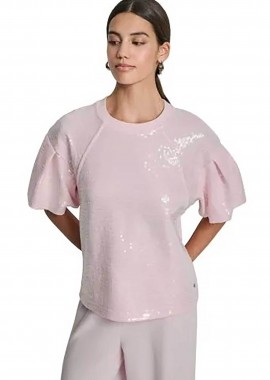 DKNY - DKNY γυναικεία μπλούζα με παγιέτες - DJ6T1670 Ροζ