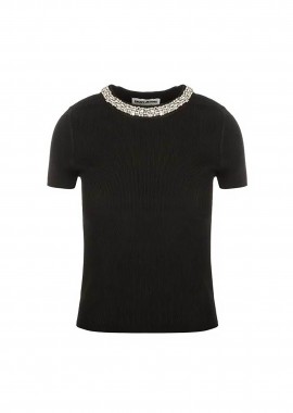 DKNY - DKNY γυναικεία πλεκτή μπλούζα με στρας - DJ6R0954 Μαύρο