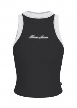 GUESS - Guess γυναικείο αμάνικο τοπ ribbed με κεντημένο λογότυπο Slim Fit - W6GPZ8KF641 Μαύρο