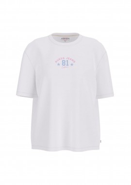 GUESS - Guess γυναικείο T-shirt με λογότυπο Regular Fit - W6RI20K8HM0 Λευκό