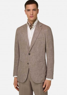 BOGGI MILANO - Boggi Milano ανδρικό λινό σακάκι Regular Fit - BO26P030401 Καφέ Ανοιχτό