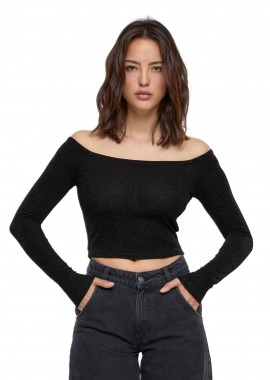 Urban Classics - Γυναικεία Μακρυμάνικη Μπλούζα Off Shoulder Glitter TB6125-00007 Urban Classics Black