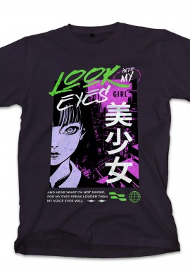 Pop Culture - T-Shirt Look Into My Eyes - Japanese Girl Anime Pop Culture Black