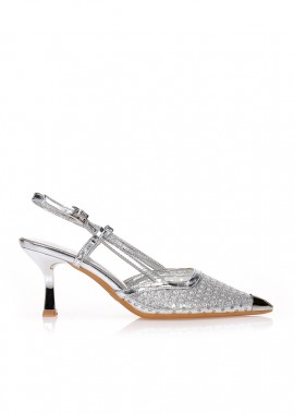 Tsoukalas - Γόβες ασημί slingback με μεταλλική μύτη ΑΣΗΜΙ