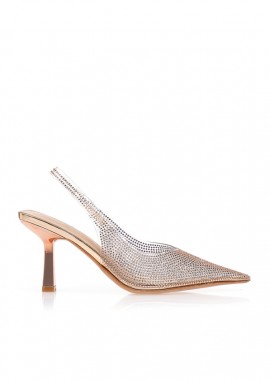 Tsoukalas - Γόβες slingback με διαφάνεια και στρασάκια ΜΠΡΟΝΖΕ